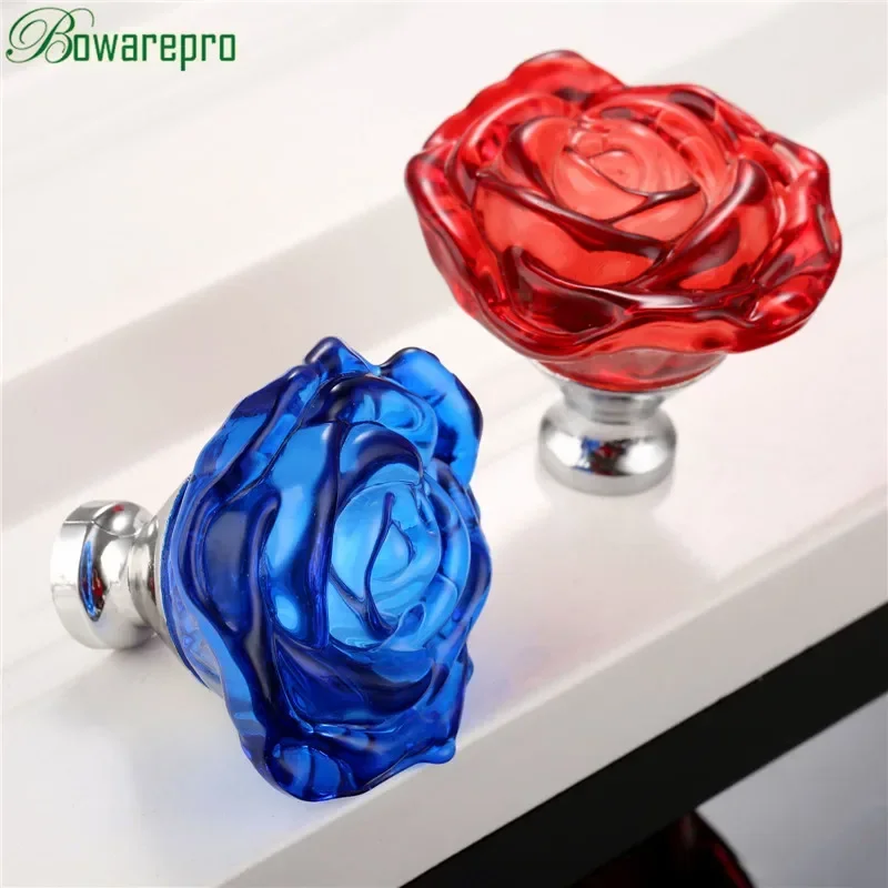 Furniture Hardware Drawer Pulls - bowarepro 50 mm Kristall-Ros-Glasgriff, Schrankknopf, Schubladengriff,
